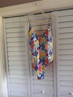 Ralph Lauren Patchwork-Print One-Piece Swimsuit in Blue, Yellow, Red
